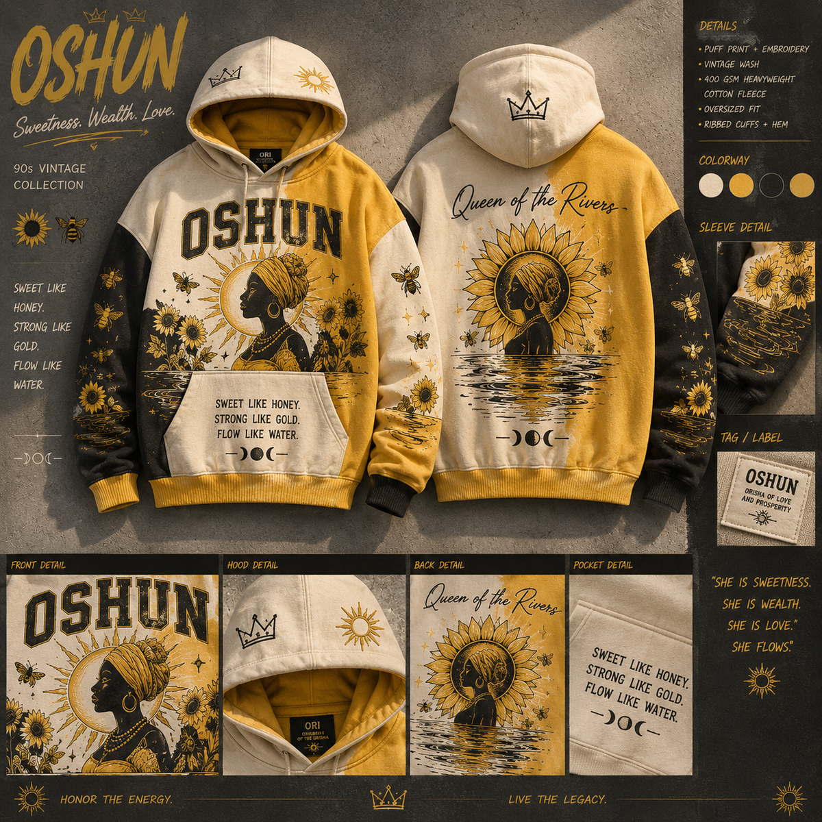 Oshun Hoodie — Goddess of Sweet Waters, Love & Abundance
