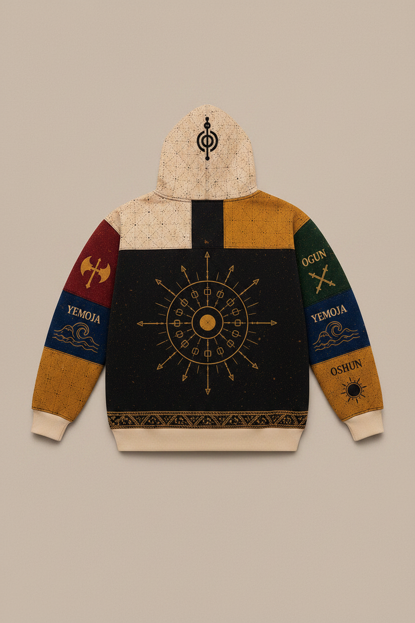 The Orisha Hoodie — Back View, Ori Symbol